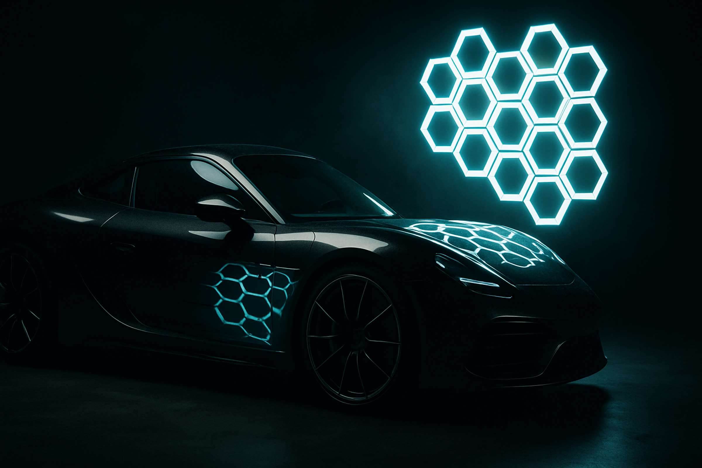 Coated paint reflecting a hex light array
